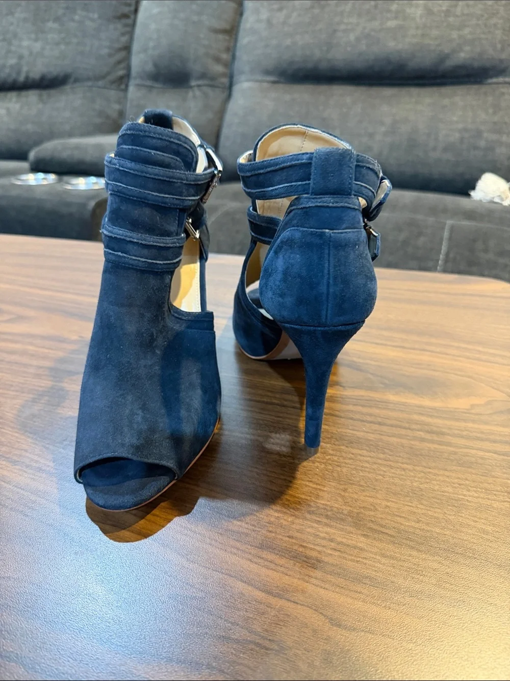 MICHAEL Michael Kors Admiral Blaze Open Toe Bootie Suede Stripy High Heels